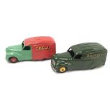 Two Dinky Toys Austin Vans: 472 'Raleigh Cycles' in dark green with yellow hubs (VG); 470 'Shell BP'