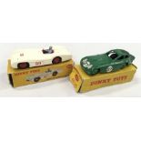 Two Dinky Toys racing cars: 237 Mercedes Benz Racing Car in white with red hubs and interior and