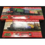 Two Hornby sets: R1201 Country To Coast; R1157 West Coast Highlander (missing one wagon). Appear F