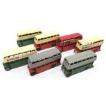 Seven Dinky 290/ 29c Double Decker Buses, includes grey/red and grey/ green examples (both with some