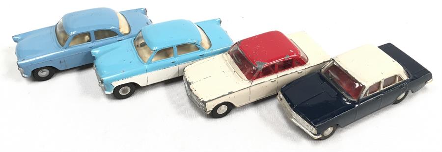 Four Triang Spot-On 1/42 scale models: 2 x Ford Zodiac (inc. one with lights); 2 x Vauxhall