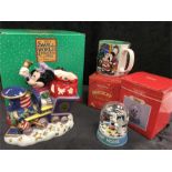 3 Christmas Mickey Mouse items: Train, Mug, Snow Globe - all with original boxes.