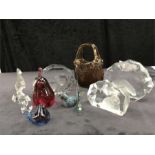 A mixed lot of glass ornaments including a Goebel rearing horse.