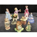 A collection of 9 figurines including Royal Doulton, Coalport and Beswick.