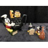 Mickey Stove teapot Cardew Design with box and 2 x Mickey Mouse salt & pepper sets.