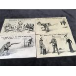 Four humorous black and white postcards depicting WWI soldiers.