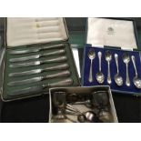 Miscellaneous silver items, small box with egg cups, spoons etc, Mappin & Webb case with 6