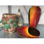 Poole Pottery Eclipse vase and charger. Poole Pottery lamp. Majolica vase.