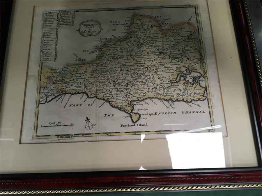 Four vintage framed maps of Dorset to include one by Robert Morden. - Image 2 of 5