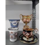 A Wedgwood jasperware vase together with 1911 coronation cup and Naples design china etc.