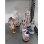 Six various Victorian bisque small china figurines.