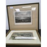 Two framed vintage prints of Poole and Branksea Pottery Works.