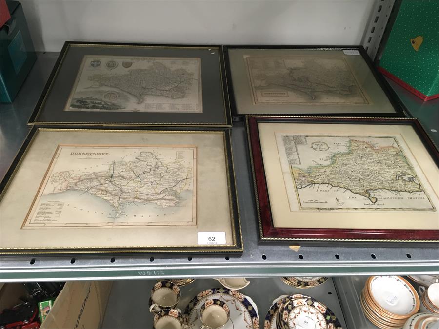 Four vintage framed maps of Dorset to include one by Robert Morden.