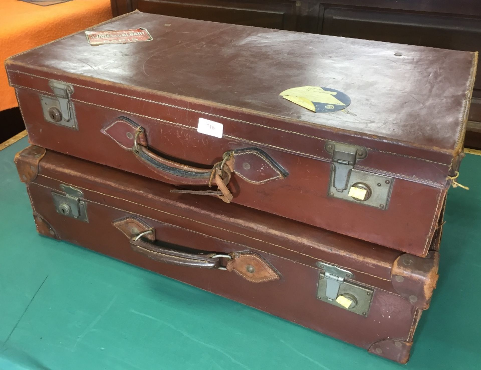 TWO LEATHER TRAVELLING CASES