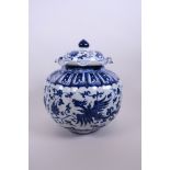 A Chinese blue and white jar and cover of lobed form decorated with phoenix and lotus flowers, 6