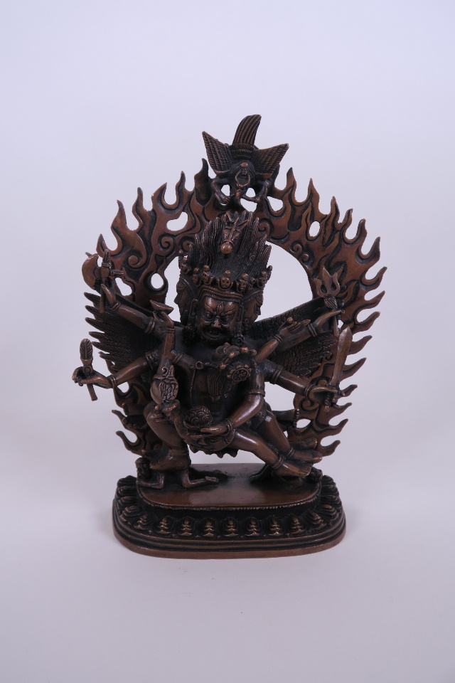 A Sino-Tibetan coppered bronze of the wrathful deity Yam?ntaka, impressed double vajra mark to base,