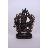 A Sino-Tibetan coppered bronze of the wrathful deity Yam?ntaka, impressed double vajra mark to base,