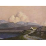 After Paul Henry, oil on board, Irish lakeside landscape, 19½" x 13"