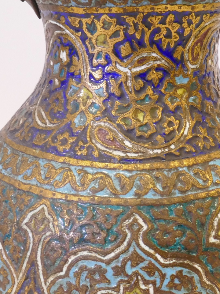 A Kashmiri gilt brass and enamel vase, with dragon handles, probably late C19th, 13" high - Image 3 of 3