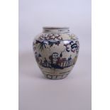 A Chinese crackle ground vase with wucai decoration of immortals, 8" high