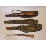 A collection of four junior air rifles together with three shooting bags, 1 rifle A/F, longest 37½"