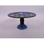 A cloisonné enamel tazza with lotus flower decoration, 7" diameter