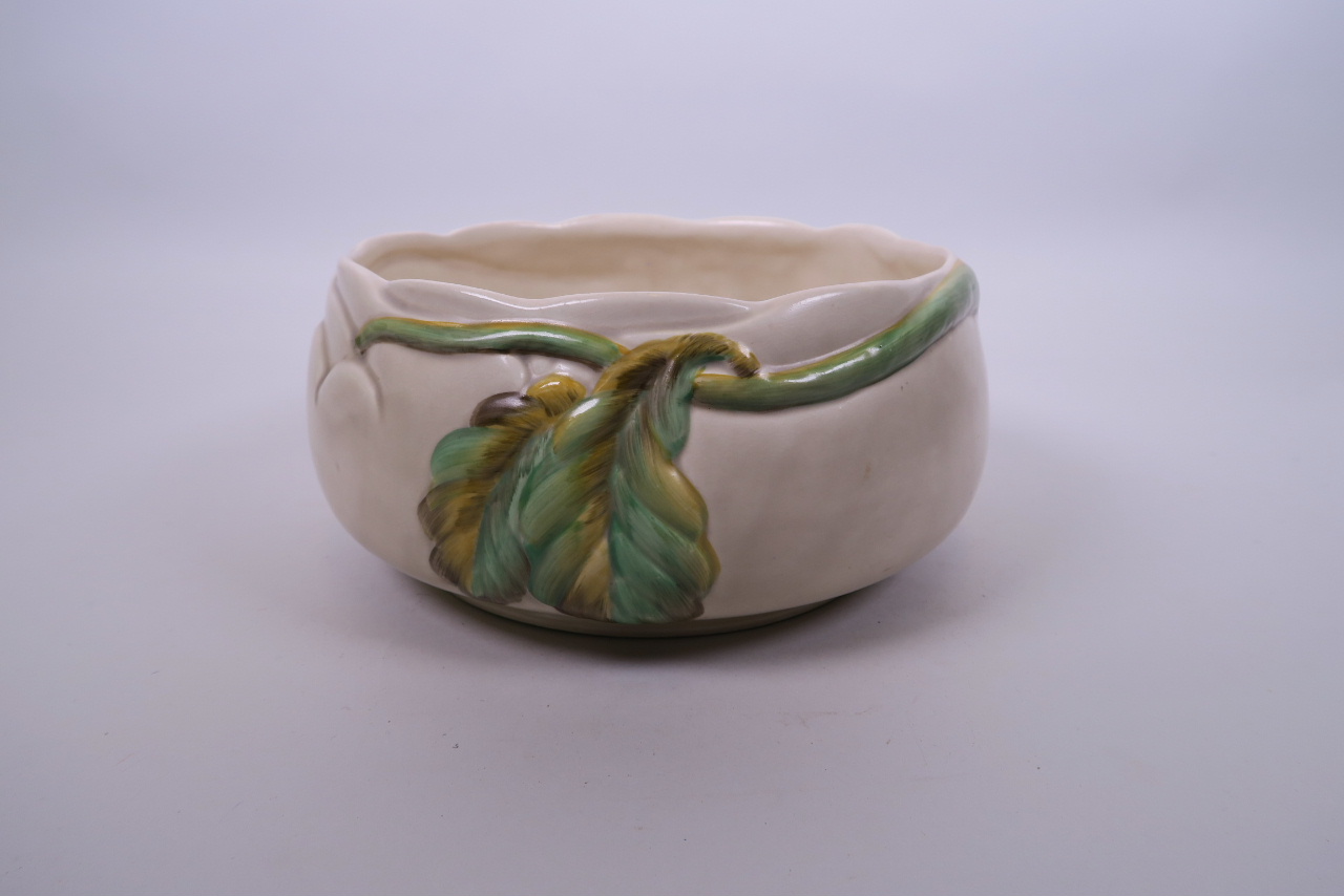 A Clarice Cliff beechwood pattern fruit bowl, moulded with hanging leaves, marked to base, 9"