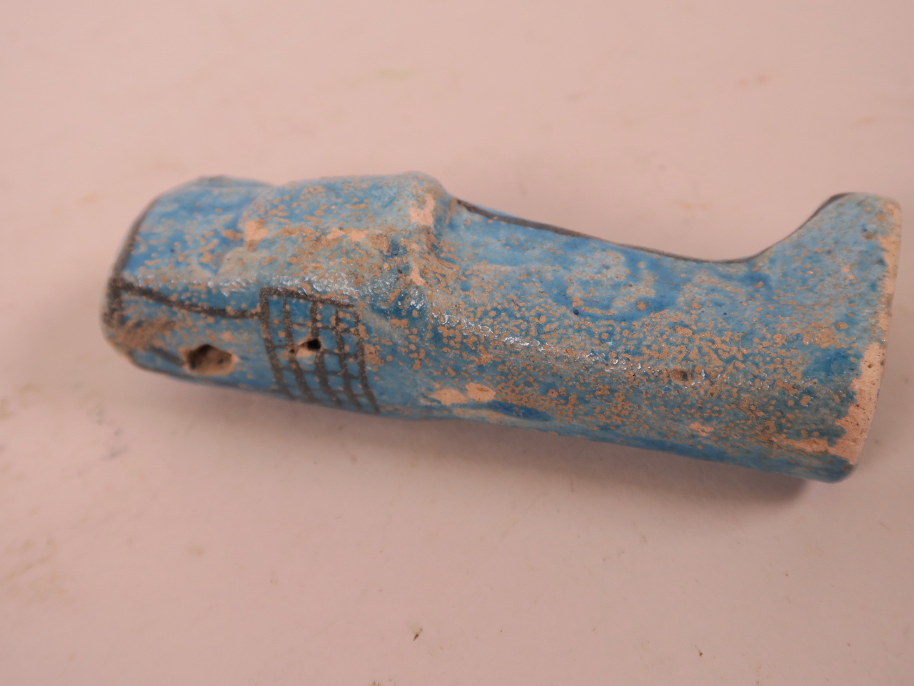 An Egyptian terracotta faience shabti with turquoise glaze, 4½" long - Image 2 of 2