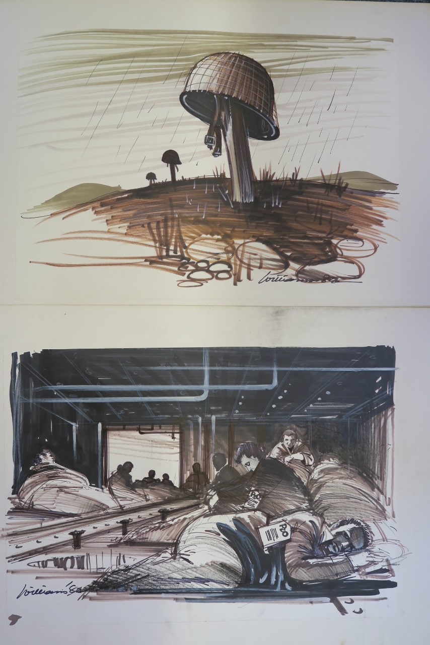 Williams, pen and ink sketches, scenes from the Falklands War, 23" x 16½"