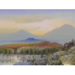 F. Constance, watercolour landscape, moorland scenes, 16" x 8½"