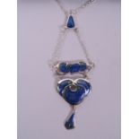 An Art Nouveau style silver and enamel necklace, 3½" drop