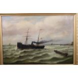 J.W. Carmichael?, signed oil on canvas maritime scene, with the steam boat 'Antverpia' and figures