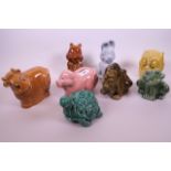 Four Sylvac money boxes of a bloodhound, owl, squirrel and tortoise, together with four Wade money