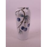 A Rosenthal porcelain vase with pate-sur-pate decoration of a cherry branch bearing fruit, 6½" high