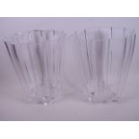 A pair of large petal shaped clear glass vases, 10½" high