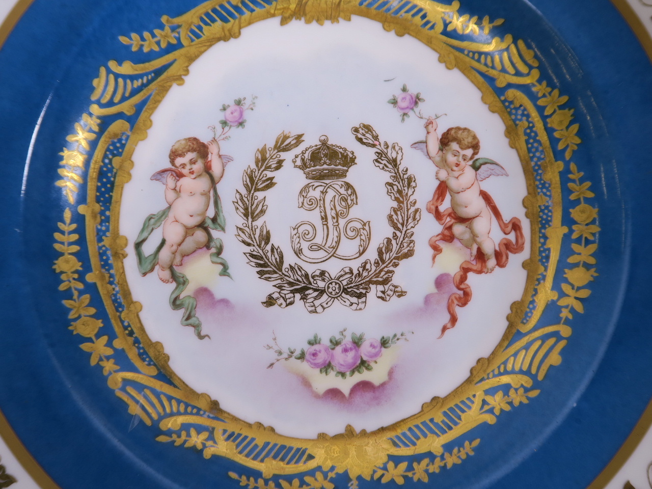 A Sevres Chateau des Tuileries porcelain cylindrical teapot, soup dish and oval platter, 15½" x - Image 3 of 3