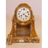 A late C19th/early C20th French marble mantle clock with enamel dial and stylised Arabic numerals,