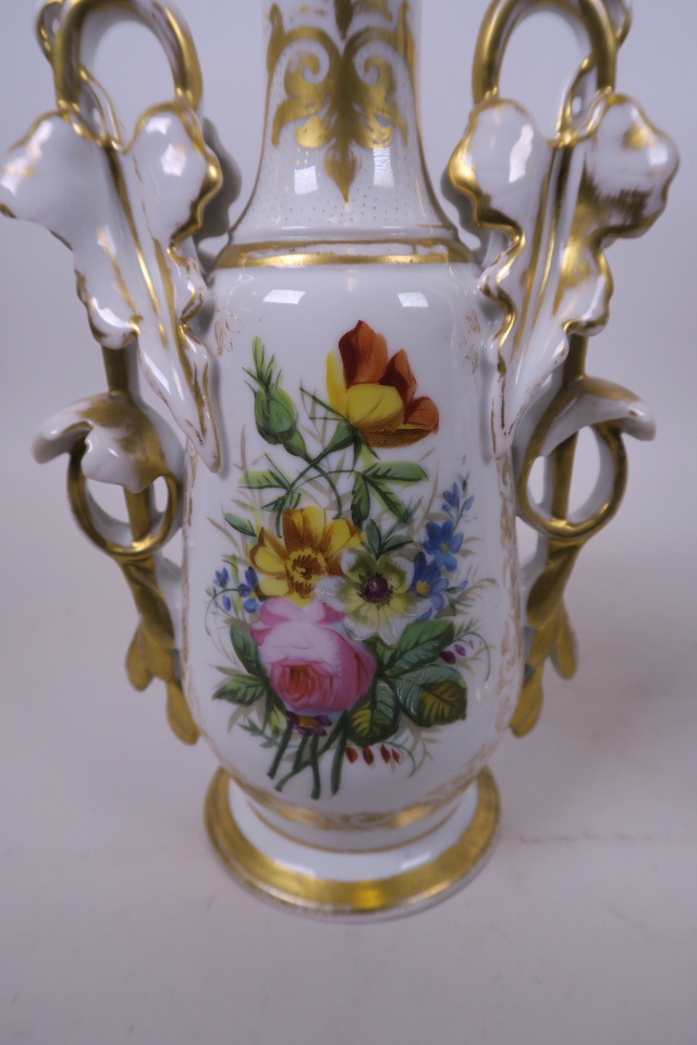 A pair of late C19th Paris porcelain vases, the handles in the form of vines, with gilt highlights - Image 4 of 7