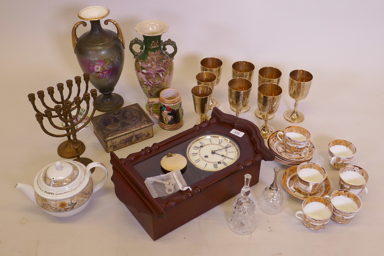 A mixed lot comprising silver plated goblets, porcelain, glass etc