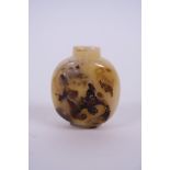 A Chinese agate snuff bottle with carved bat and ruyi decoration, 2" high