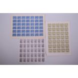 Three sheets of facsimile (replica) Chinese stamps, unperforated, largest 7" x 10½"