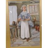 Minnie Asprey, watercolour portrait of a housemaid, signed and dated 1913, 17" x 26"