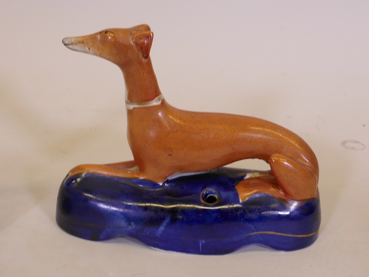 A pair of C19th Staffordshire greyhound quill holders, 6" long - Image 2 of 2