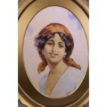 M. Gianni, signed oval watercolour portrait of an Italian lady, 10" x 14", together with a