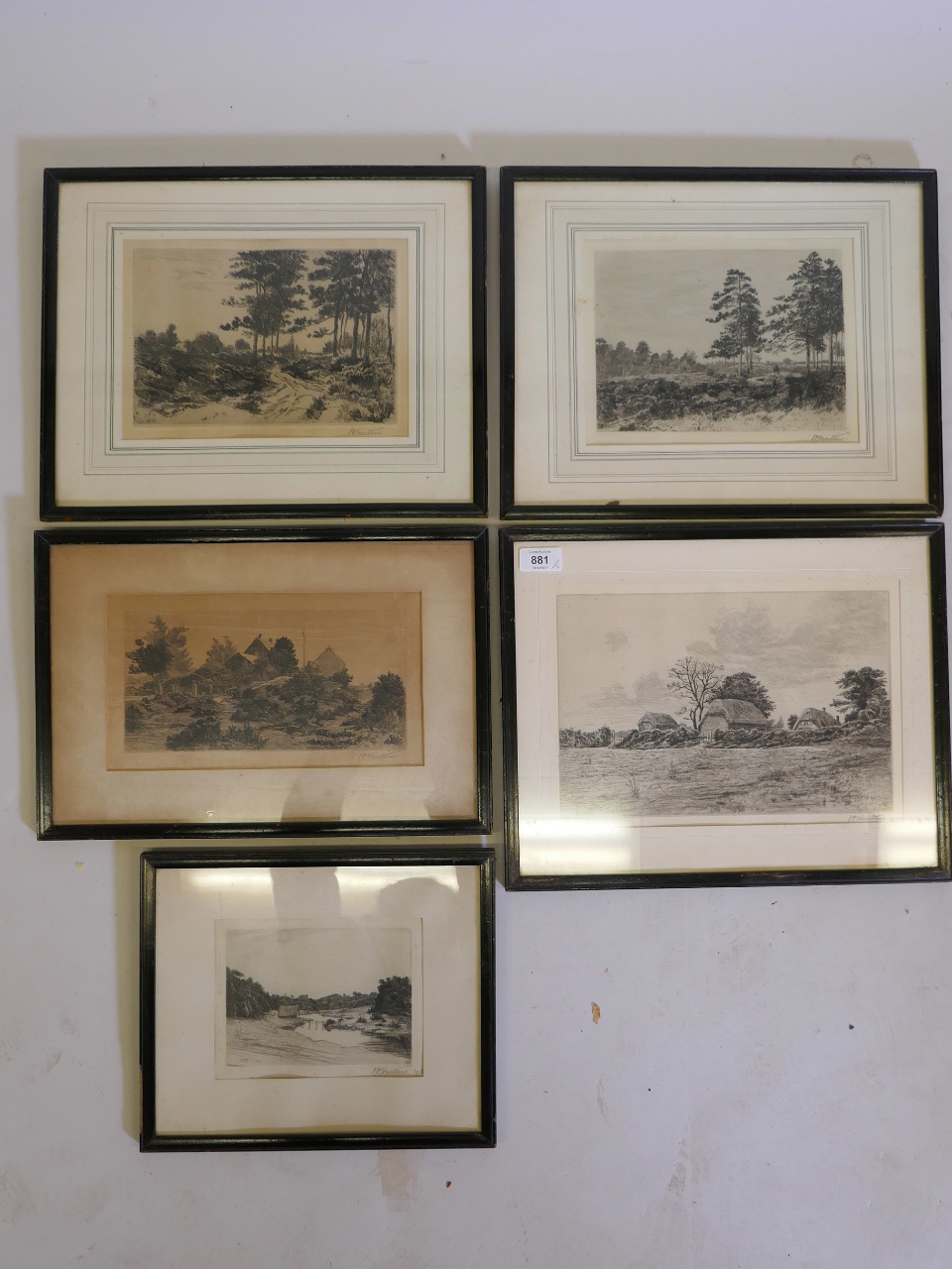 John Postle Heseltine, five signed etchings of rural landscape scenes, pencil signed, largest 12" - Image 2 of 7