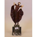 A contemporary Art Deco style figure after Chiparus 'The Butterfly Dance', mounted on a marble base,