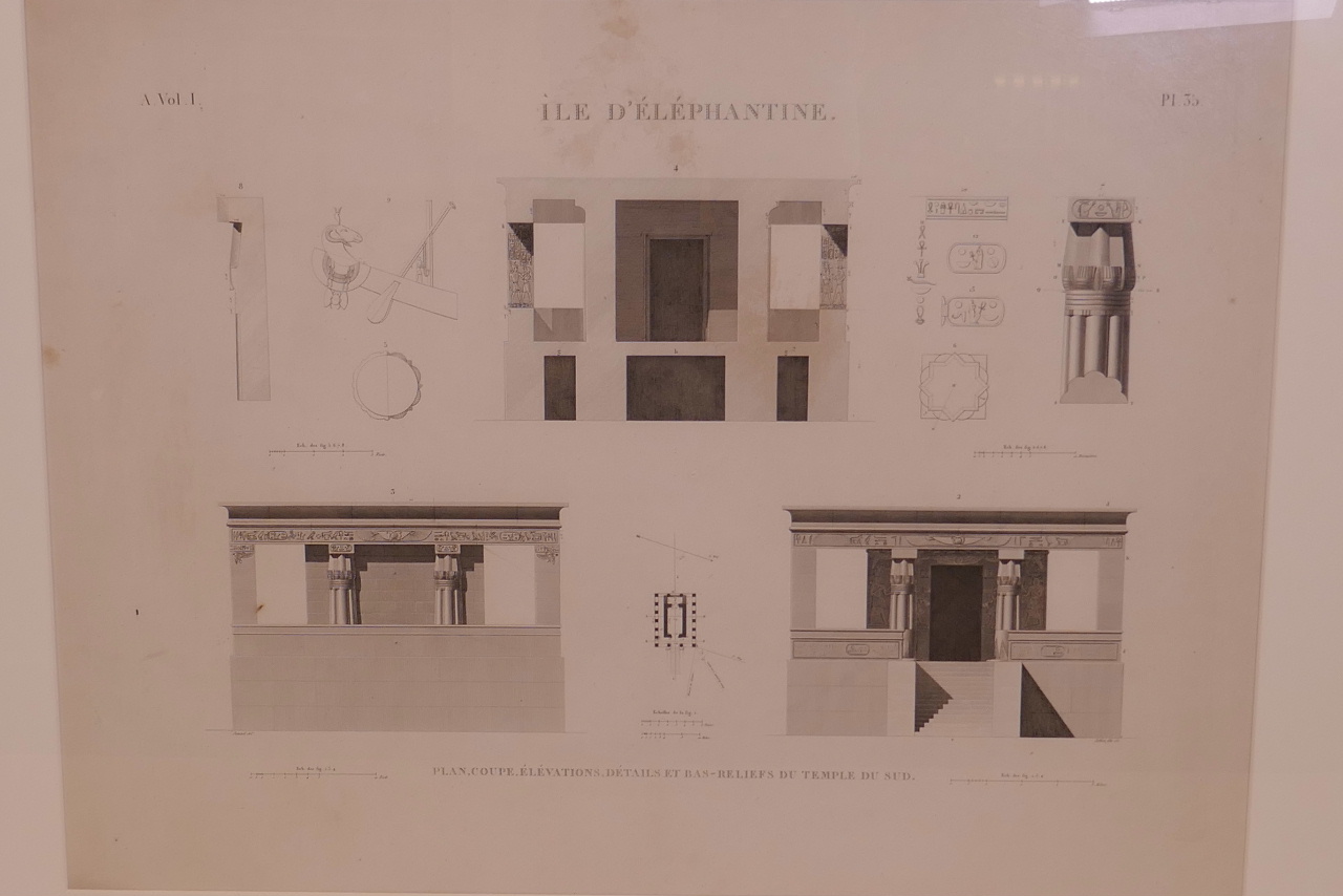 An early C19th architectural lithograph titled 'Ile D'Elephantine, Plate 35', depicting elevations - Image 2 of 6