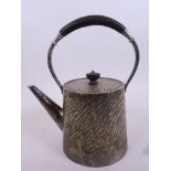 An Arts and Crafts silver plated teapot with engraved bark decoration and hardwood handle, marked