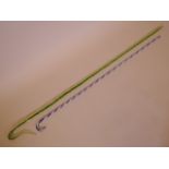 A Nailsea twisted glass cane with shepherd's crook end, 54" long, and another with blue and white