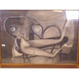 An Indian/Middle Eastern mixed media painting on paper, abstract study of a female nude,